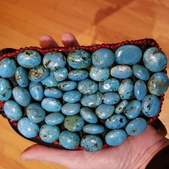 Vintage REAL turquoise stone and Leather Purse. - Picture 6 of 7